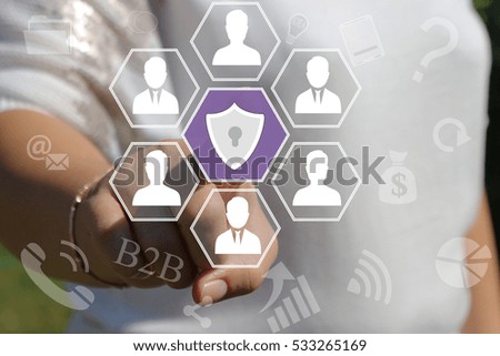 Businesswoman pushing button shield virus security on the touch screen the web.