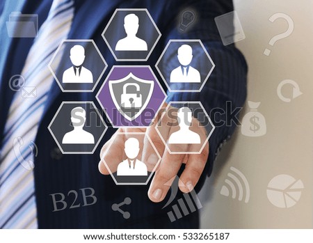Businessman pushing button shield virus security on the touch screen the web.