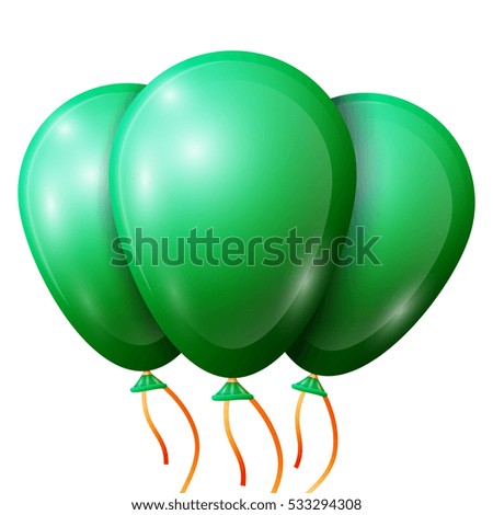 Realistic green balloons with ribbon isolated on white background. Vector illustration of shiny colorful glossy balloons
