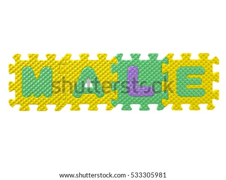 Sign make of children's foam blocks spelling the word 'Male'