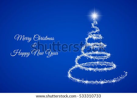 Glossy Christmas tree on blue background. Vector.