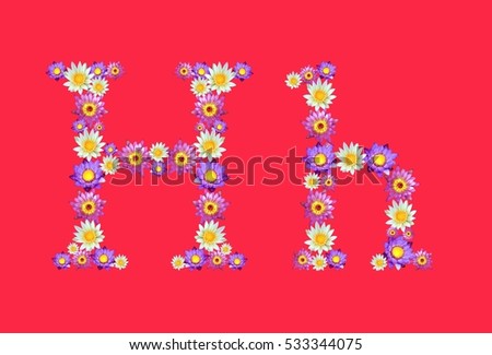 H Alphabets Set, Lotus Flowers Font isolated on Red Background