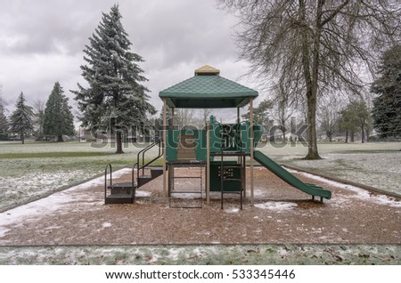 Frozen public playground and park Gresham Oregon.