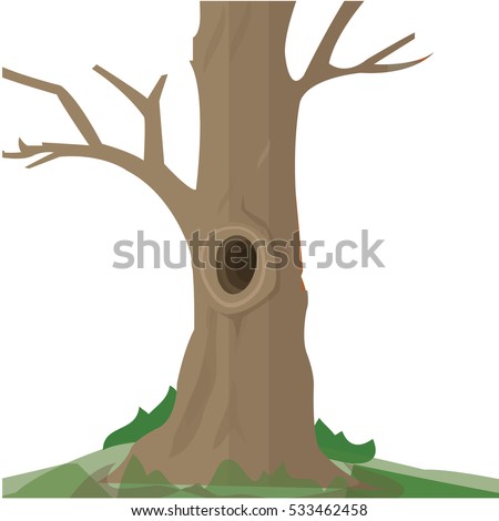 Illustration of a big trunk of a tree with a hole