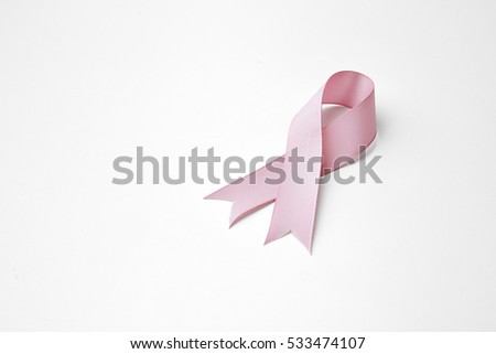 Pink breast cancer ribbon isolated on white