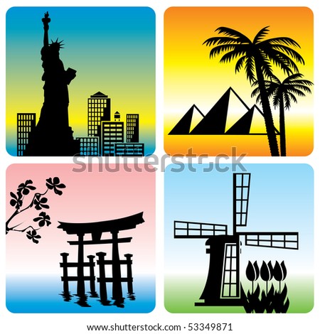 set of vector silhouette illustration of world tourism landmarks