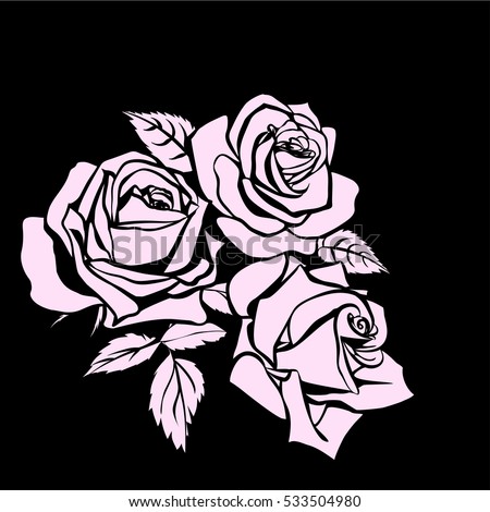 silhouettes of rose isolated on black background. Vector illustration.