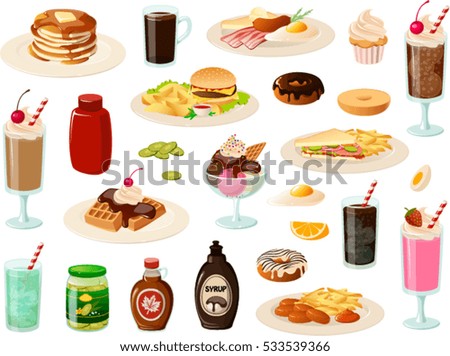 Vector illustration of various diner food items.