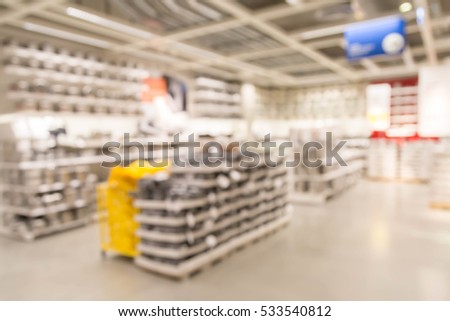 blur picture background  of kitchen and  KITCHEN STORAGE  and Kitchen Appliances section display showroom in furniture mall
