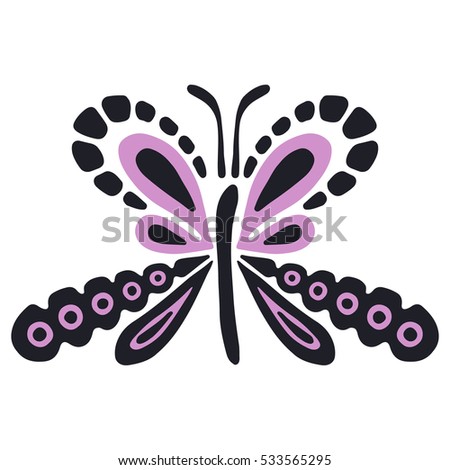 Vector illustration of insect. Butterfly isolated on the white background. Hand drawn decorative vector logo, icon, sign. Graphic vector illustration.. 