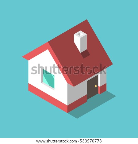 Little isometric house with shadow on turquoise blue background. Real estate, rent and home concept. EPS 8 vector illustration, no transparency