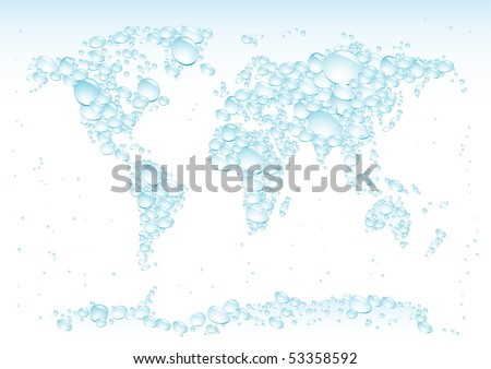 Blue water drops symbolise the world map