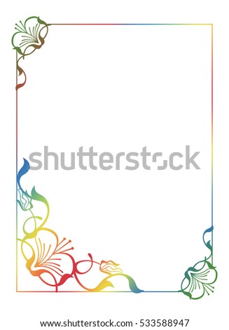 Beautiful floral frame with gradient fill. Color silhouette  frame for advertisements, wedding and other invitations or greeting cards. Raster clip art.