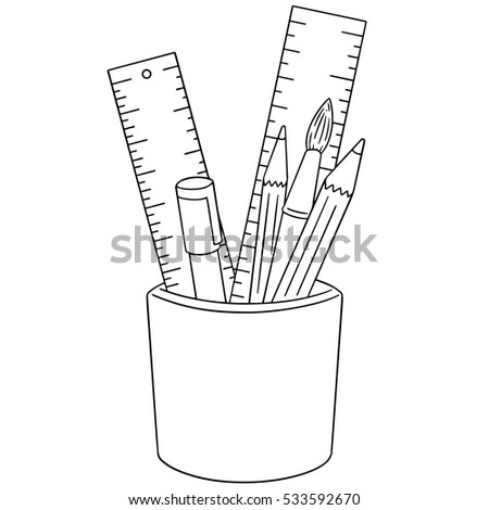 vector set of pen, pencil, paintbrush and ruler