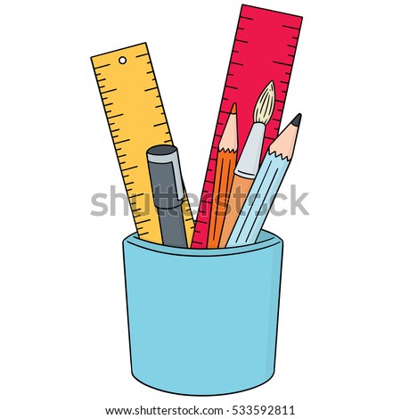 vector set of pen, pencil, paintbrush and ruler