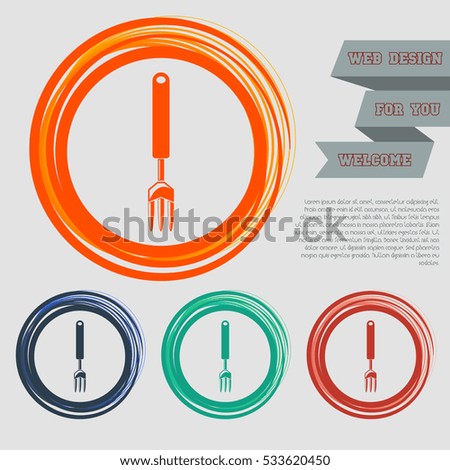 fork icon on the red, blue, green, orange buttons for your website and design with space text. Vector illustration