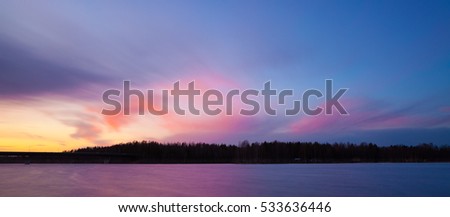 Long exposure sunset at lake finland