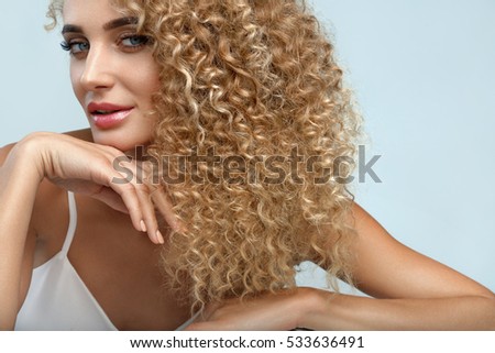 Beautiful Blonde Woman Healthy Long Blond Hair Curly Hair Blond