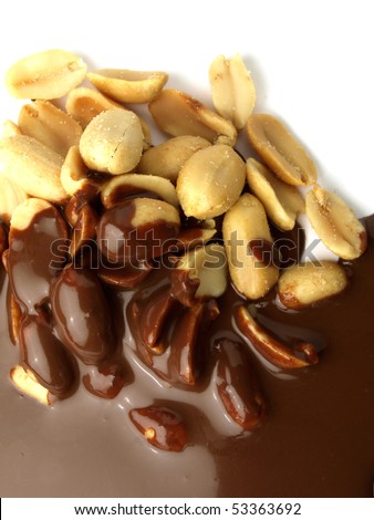 Peanuts dipped in liquid chocolate 