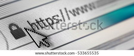 Closeup of Http Address in Web Browser in Shades of Blue - Shallow Depth of Field, border design panoramic banner Royalty-Free Stock Photo #533655535