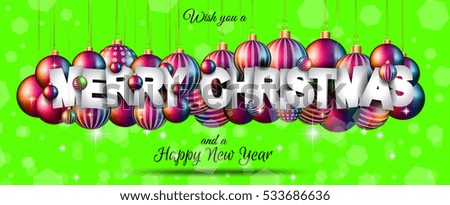 Merry Christmas Background for your seasonal invitations and new year flyers with colorful baubles and a lot of xmas design elements.
