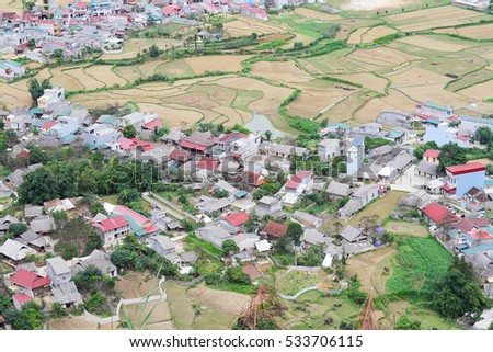 Valley with town at Ha Giang, Viet Nam