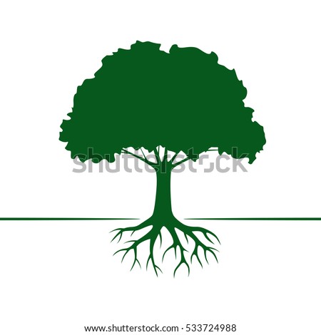 Green Vector Tree and Roots. Vector Illustration. Royalty-Free Stock Photo #533724988