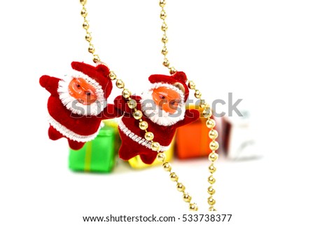 Santa Claus  Cartoon Character . Funny smiling Santa with sack and glasses. Red suit and white beard. Symbol of New Year and Christmas. isolated on white background