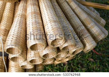 Handicraft Products made from bamboo exhibition.Handicraft and other natural materials popular in Vietnam delta. This item is used to catch fish and other aquatic organisms.