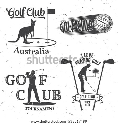 Set of Golf club concept with golfer silhouette. Vector golfing club retro badge. Concept for shirt, print, seal or stamp. Typography design.
