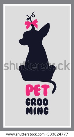Logo for dog hair salon. Dog beauty salon logo. Pet grooming salon. Vector dog silhouette
