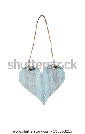 Wooden toy handmade Christmas snow blue heart on a string