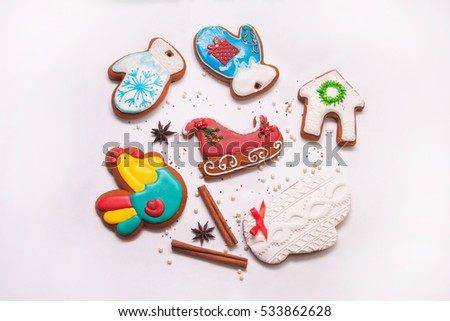 Homemade Christmas gingerbread cookies isolated white background - cooking concept