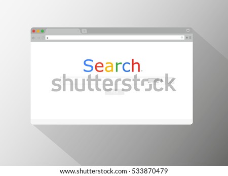 Simple browser window on blue background.  search. Flat vector stock illustration. Royalty-Free Stock Photo #533870479