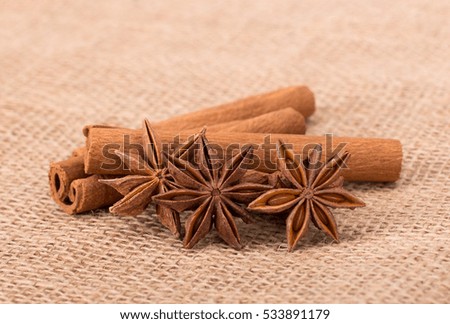 Cinnamon isolated on tissue background