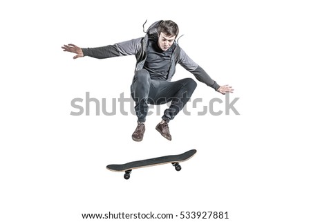 Jumping skateboarder isolated