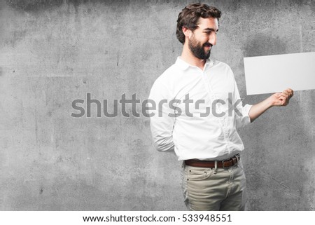 young funny man with placard