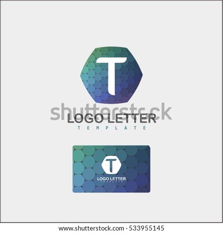 Abstract letter T logo design template. Colorful creative hexagon sign. Universal vector icon.