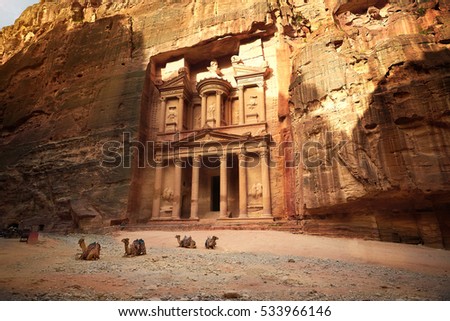 Al Khazneh - the treasury, ancient city of Petra, Jordan Royalty-Free Stock Photo #533966146