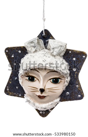 Festive decoration in the shape of a leveret mask, isolated on white background