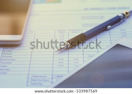 Balance sheet ,pencil,  Accounting , accounts concept. top view, above view.