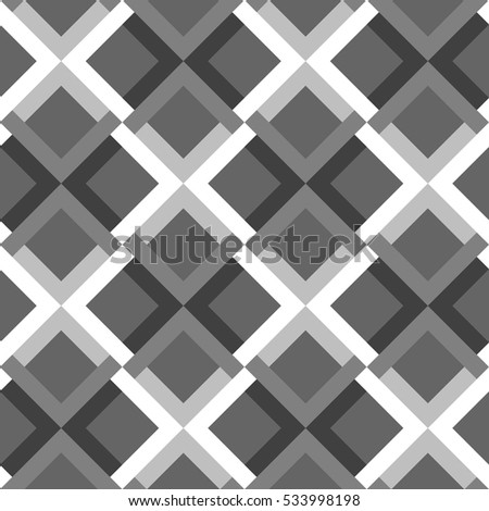 Abstract geometric seamless pattern.  Monochrome  background with rhombs and cross.  Black, gray and white fantasy geometric tile. Vector illustration.