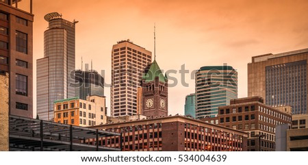 Downtown Minneapolis Skyline, with the Historic Court House and Modern Buildings - Minnesota.