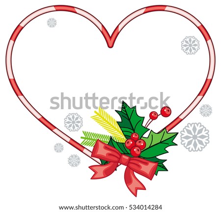 Heart-shaped frame with Christmas decorations. Holiday design element. Raster clip art..
