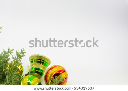 Happy New Year and Merry Christmas , christmas tree, toys isolated on white background. jingle bells.