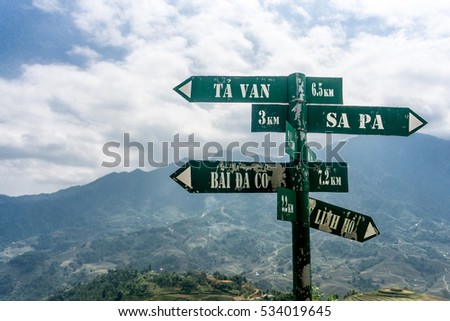 Street Signs around Sapa, Vietnam Royalty-Free Stock Photo #534019645