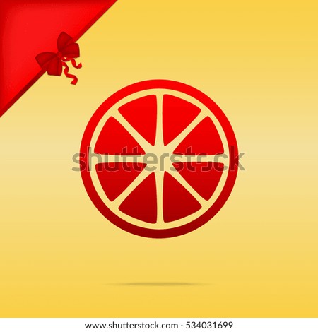 Fruits lemon sign. Cristmas design red icon on gold background.