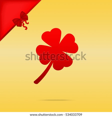 Leaf clover sign. Christmas design red icon on gold background.