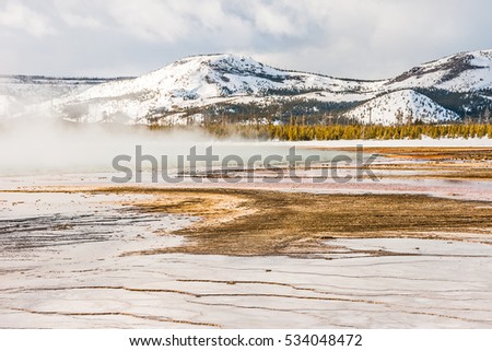 Hot springs pool in Midway Geyser Basin in Yellowstone National Park
