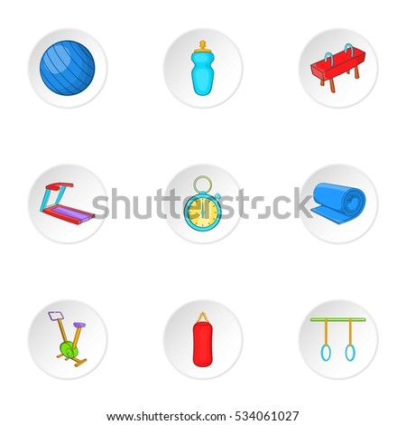 Lesson in gym icons set. Cartoon illustration of 9 lesson in gym vector icons for web